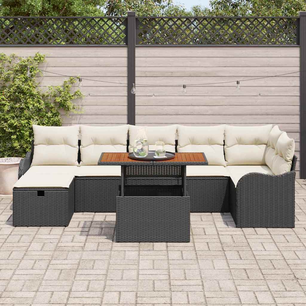 Garten-Sofa-Set mit Kissen 8 pcs Schwarz Poly Rattan